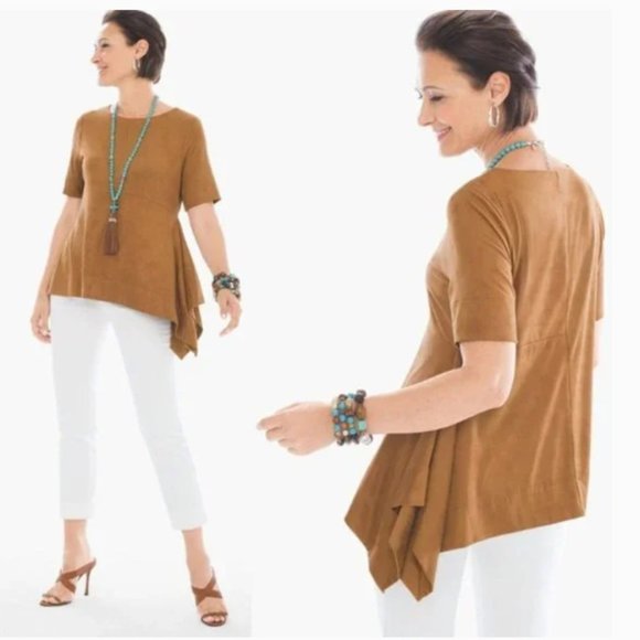 Chico’s Faux Suede Angled Top /Blouse - Picture 1 of 5